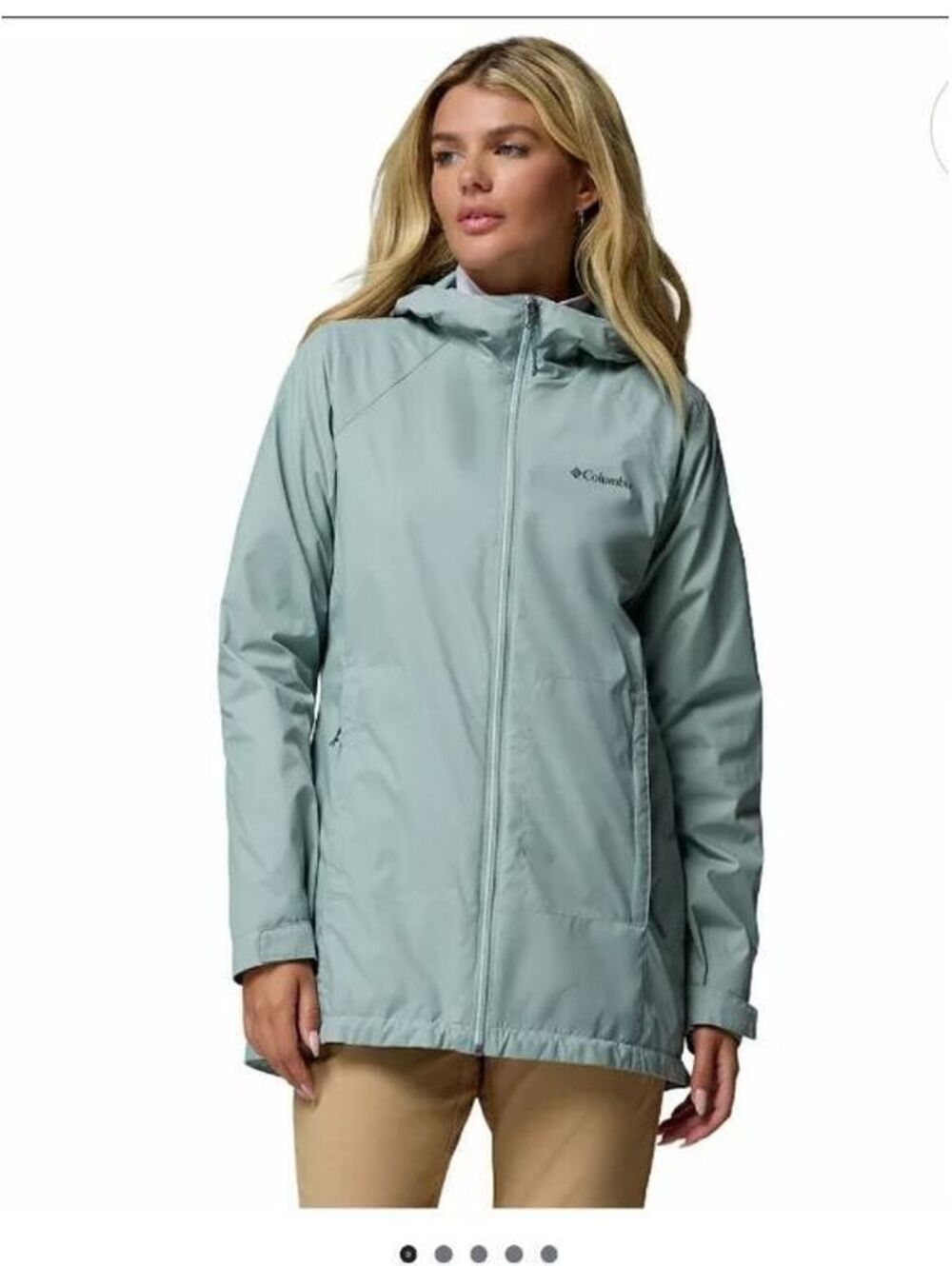 Columbia Women's Waterproof Hooded Rain Jacket, Light Blue, Size Medium